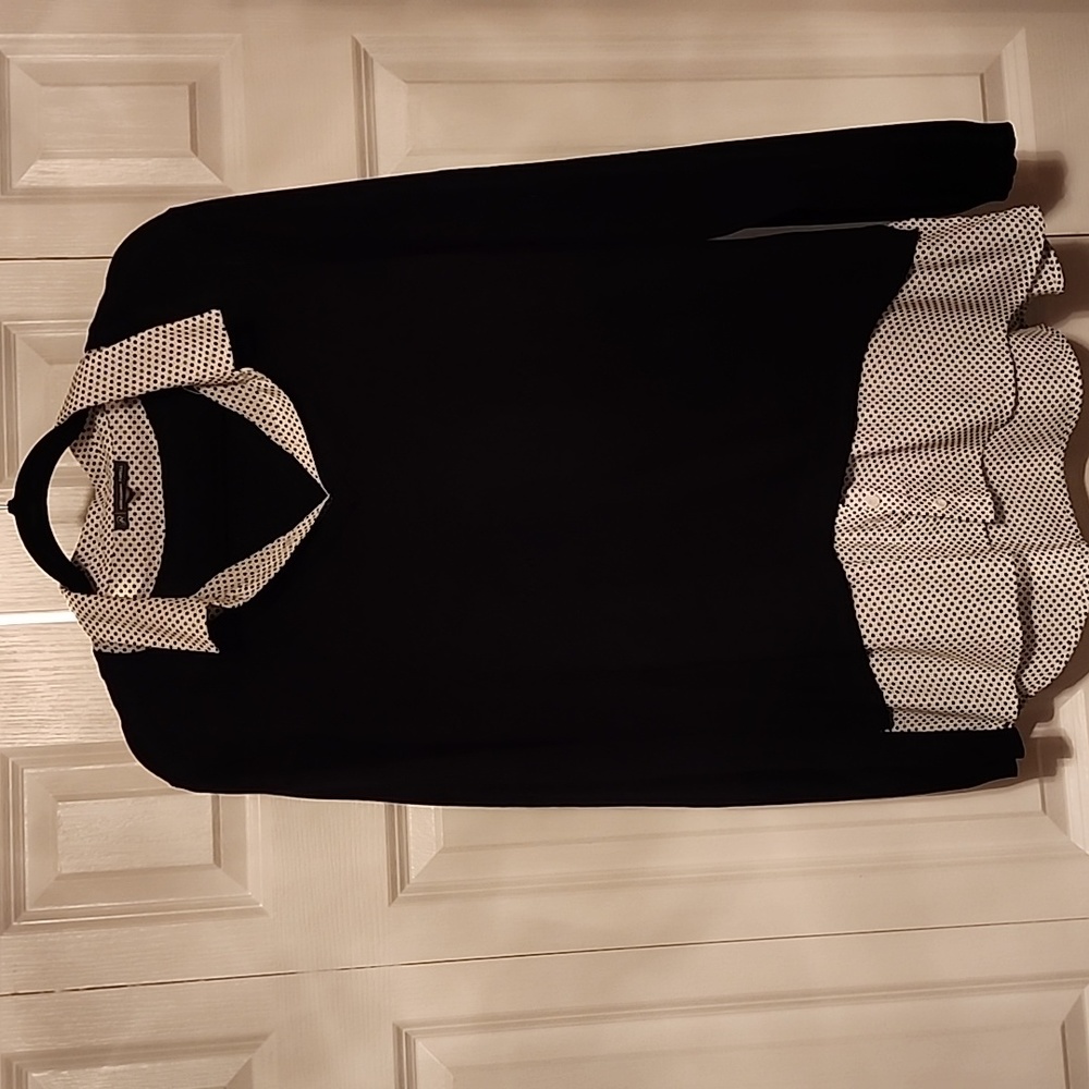 Adriana Papell Black Sweater Dot Blouse Top